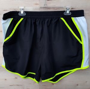 Black & Neon Yellow Nylon Active Shorts 2X XXL